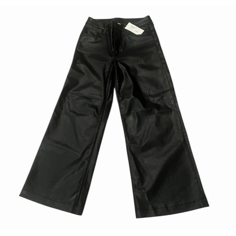 New KUT from the Kloth Meg Jeans Coated Black Size 6 P Petite Wide Leg Short - Picture 7 of 9